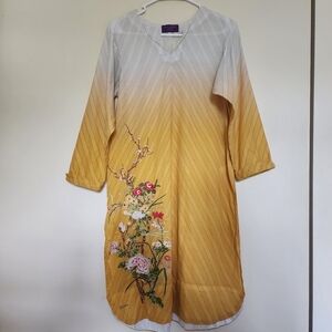 Sana Safinaz Ethnic Khaadi Kurta Kameez Tunic Yellow Floral Embroidered Size M